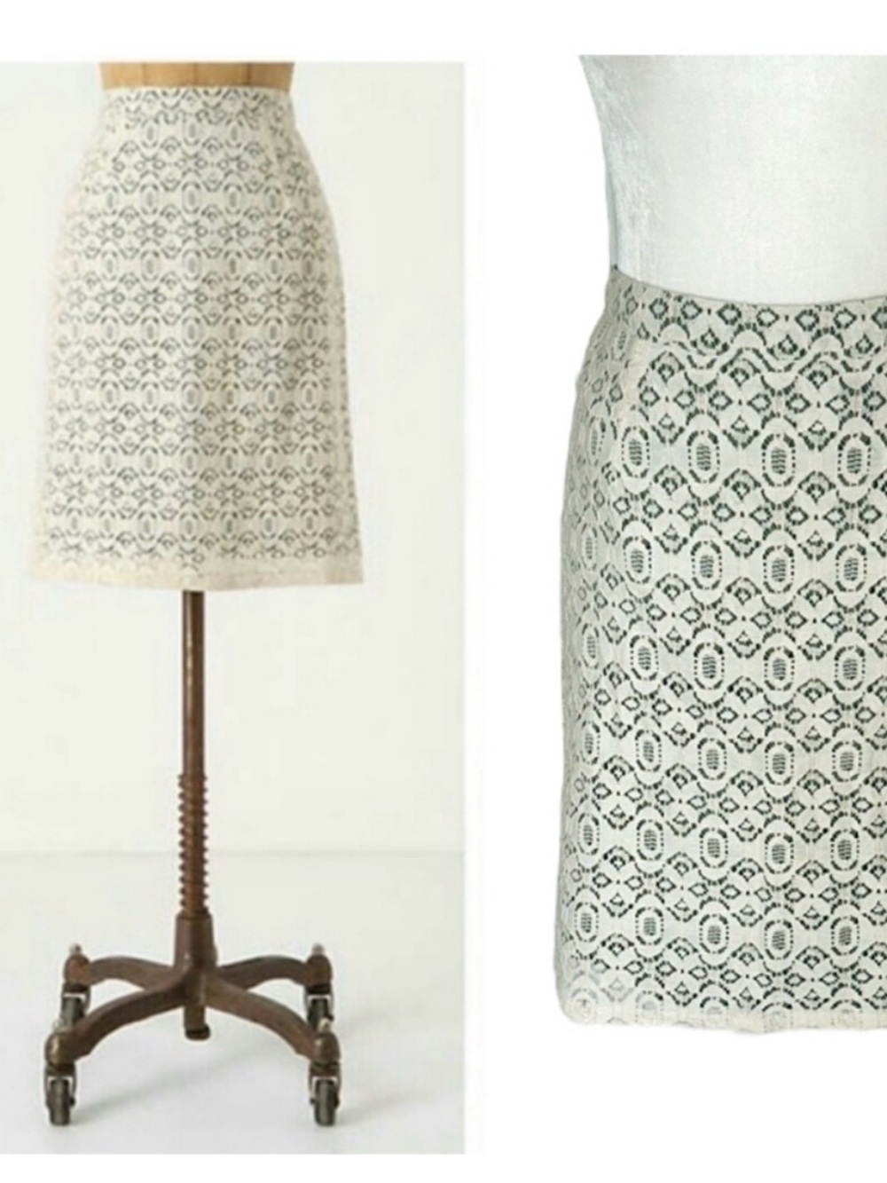 Anthropologie Edme & Esyllte Green Cream Lace Pencil Skirt